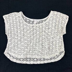 Grass Collection Blouse Womens Medium White Lace Short Sleeve See Through